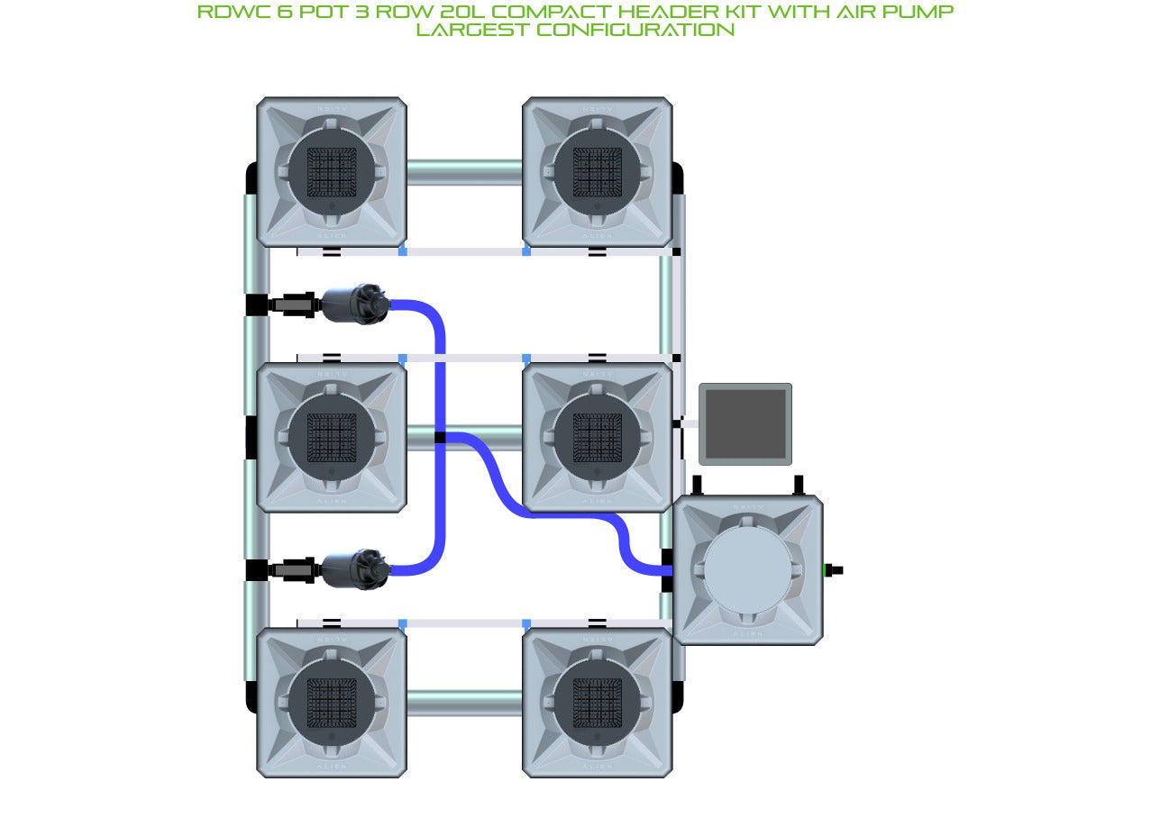 ALIEN Hydroponics RDWC 6 Pot 3 Row 20L Compact Header Kit with Air Pump product image 4