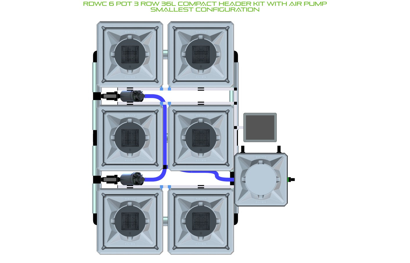 ALIEN Hydroponics RDWC 6 Pot 3 Row 36L Compact Header Kit with Air Pump product image 3