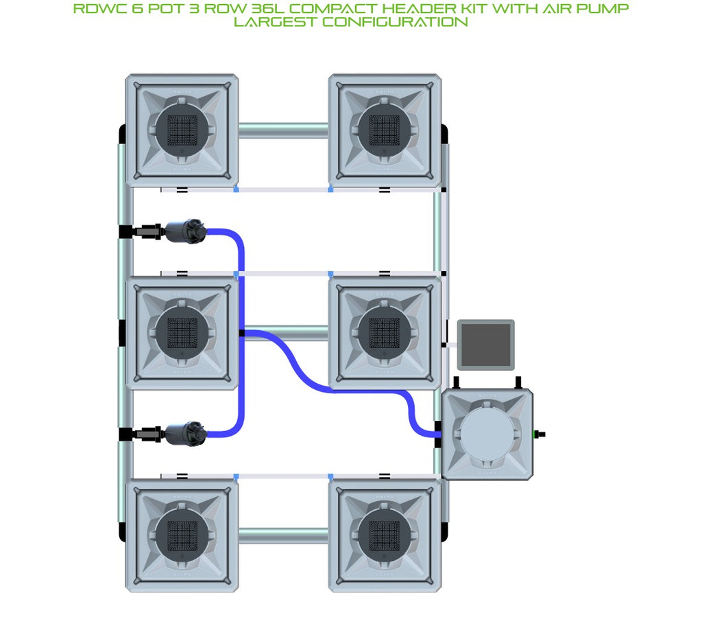 ALIEN Hydroponics RDWC 6 Pot 3 Row 36L Compact Header Kit with Air Pump product image 4