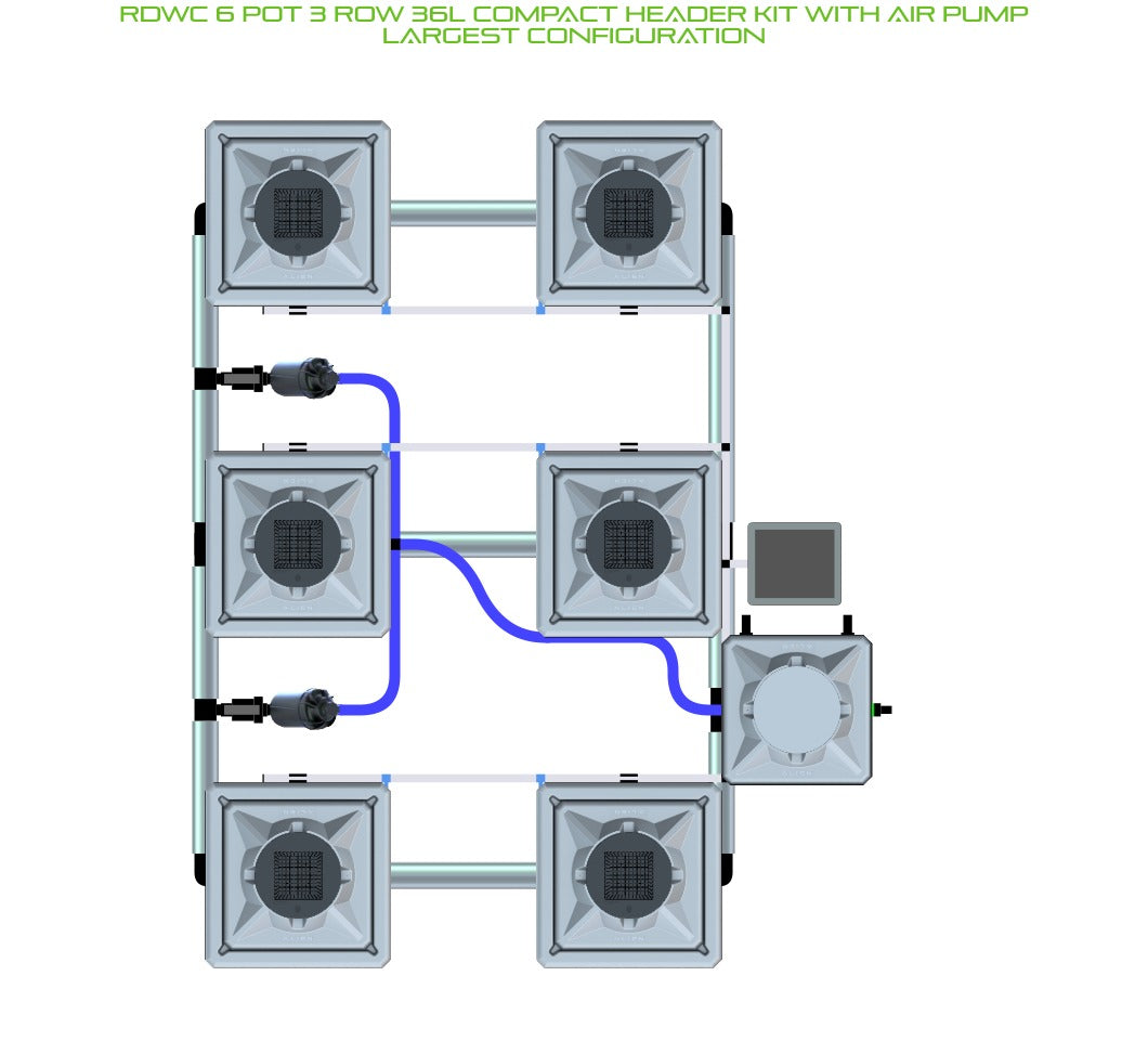 ALIEN Hydroponics RDWC 6 Pot 3 Row 36L Compact Header Kit with Air Pump product image 4