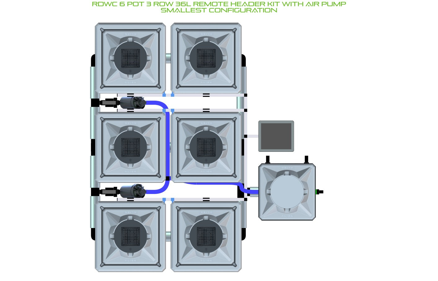 ALIEN Hydroponics RDWC 6 Pot 3 Row 36L Remote Header Kit with Air Pump product image 3