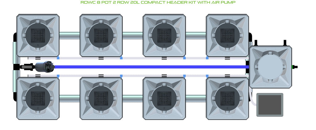 ALIEN Hydroponics RDWC 8 Pot 2 Row 20L Compact Header Kit with Air Pump product image 1