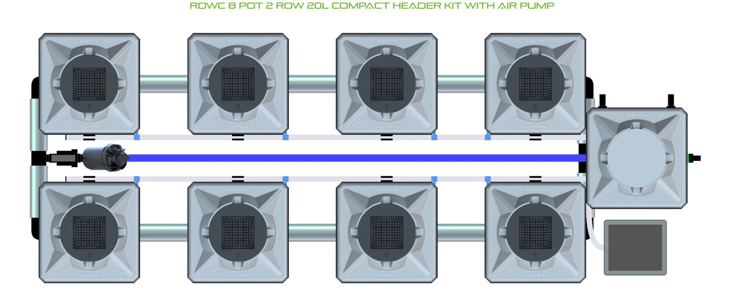 ALIEN Hydroponics RDWC 8 Pot 2 Row 20L Compact Header Kit with Air Pump product image 1