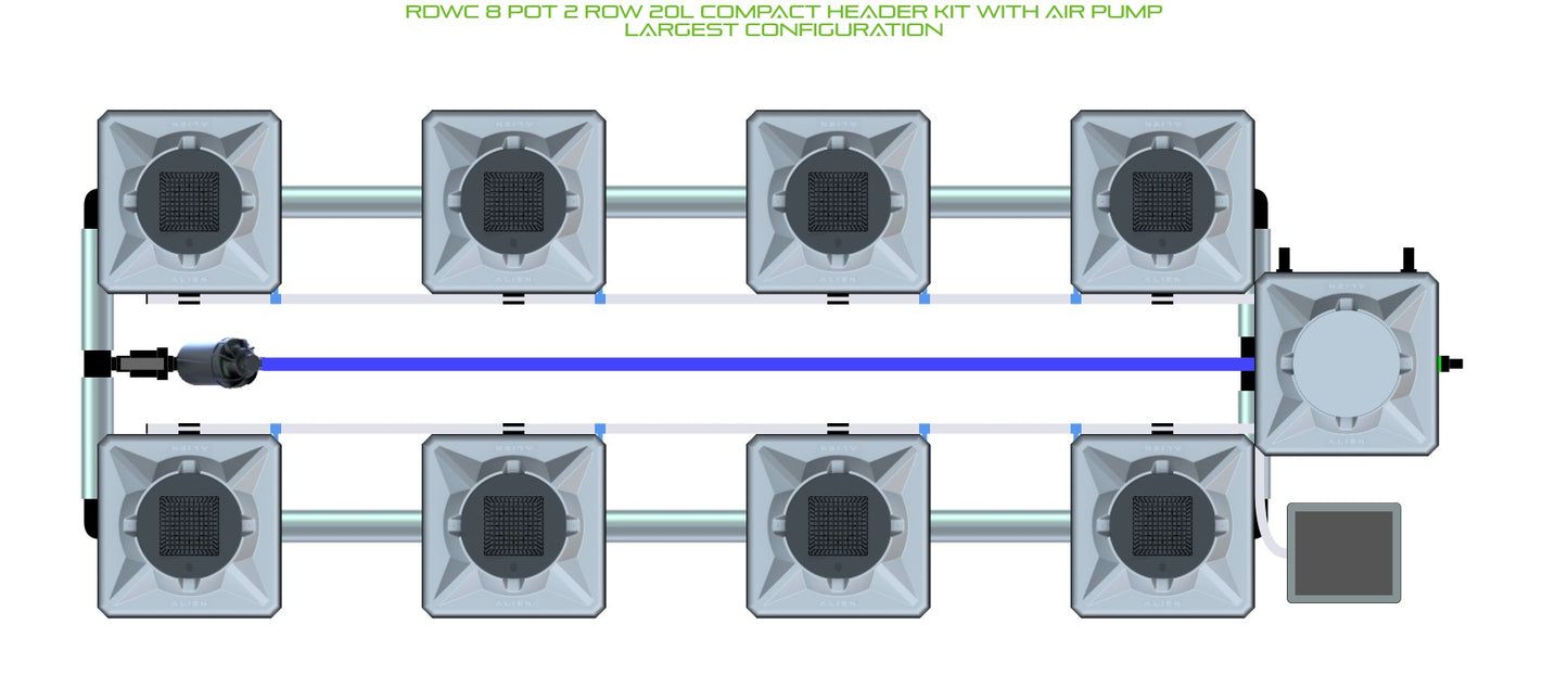 ALIEN Hydroponics RDWC 8 Pot 2 Row 20L Compact Header Kit with Air Pump product image 4