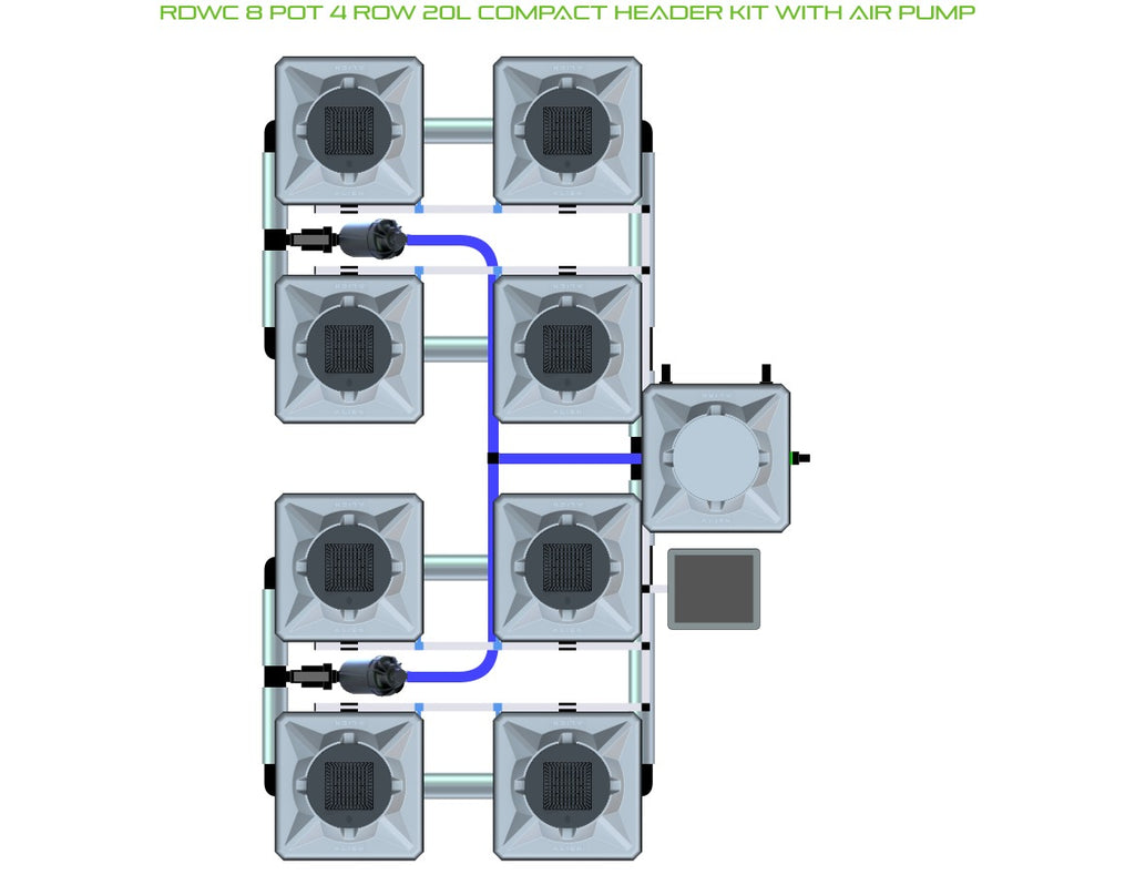 ALIEN Hydroponics RDWC 8 Pot 4 Row 20L Compact Header Kit with Air Pump product image 1