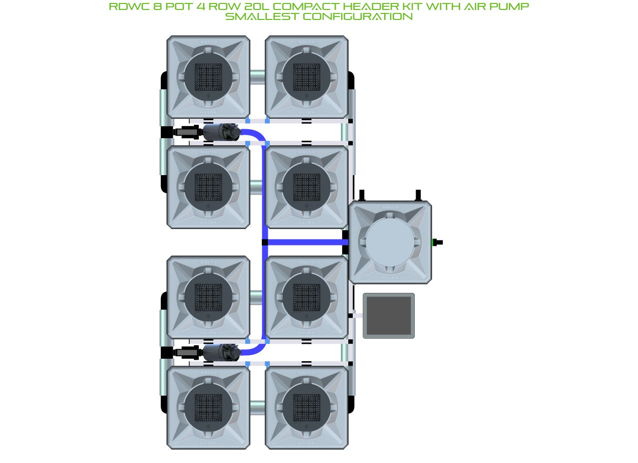 ALIEN Hydroponics RDWC 8 Pot 4 Row 20L Compact Header Kit with Air Pump product image 3