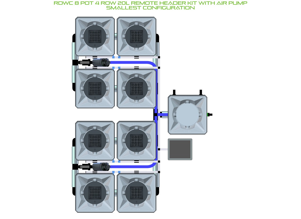 ALIEN Hydroponics RDWC 8 Pot 4 Row 20L Remote Header Kit with Air Pump product image 3