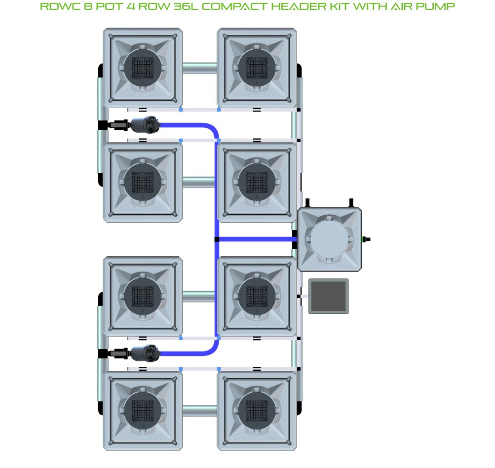ALIEN Hydroponics RDWC 8 Pot 4 Row 36L Compact Header Kit with Air Pump product image 1