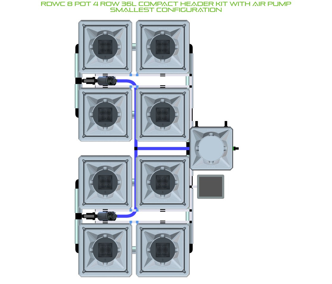 ALIEN Hydroponics RDWC 8 Pot 4 Row 36L Compact Header Kit with Air Pump product image 3