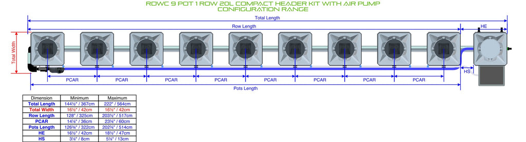 ALIEN Hydroponics RDWC 9 Pot 1 Row 20L Compact Header Kit with Air Pump product image 1