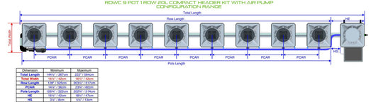 ALIEN Hydroponics RDWC 9 Pot 1 Row 20L Compact Header Kit with Air Pump product image 1