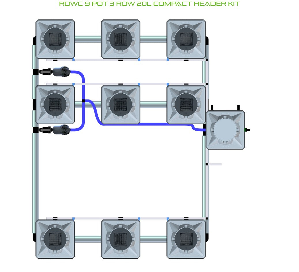 ALIEN Hydroponics RDWC 9 Pot 3 Row 20L Compact Header Kit product image 1