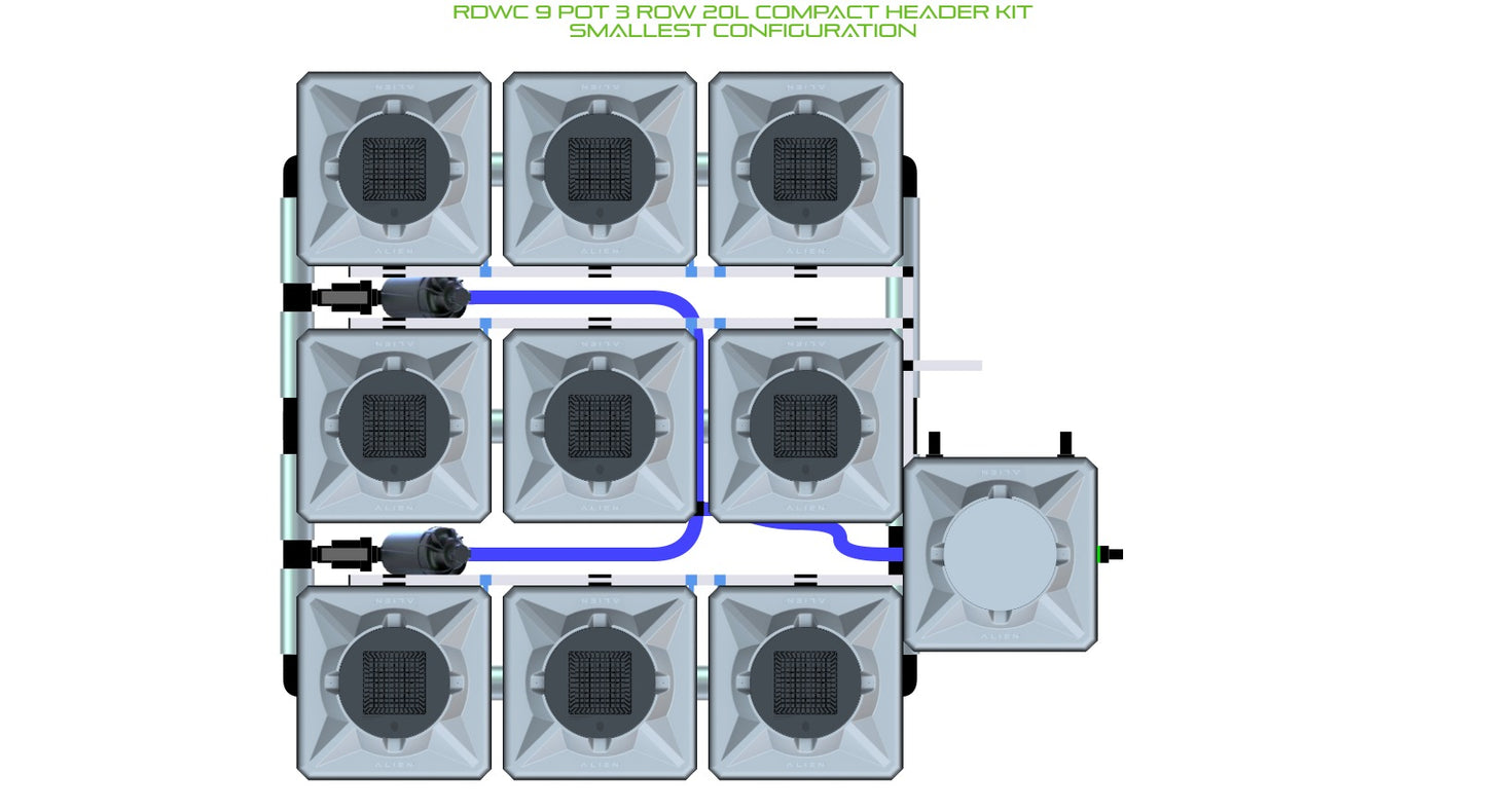 ALIEN Hydroponics RDWC 9 Pot 3 Row 20L Compact Header Kit product image 3