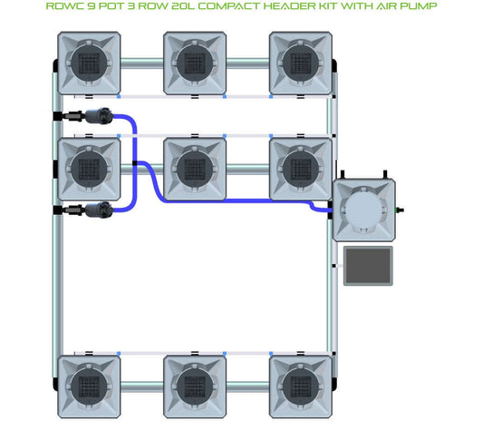 ALIEN Hydroponics RDWC 9 Pot 3 Row 20L Compact Header Kit with Air Pump product image 1