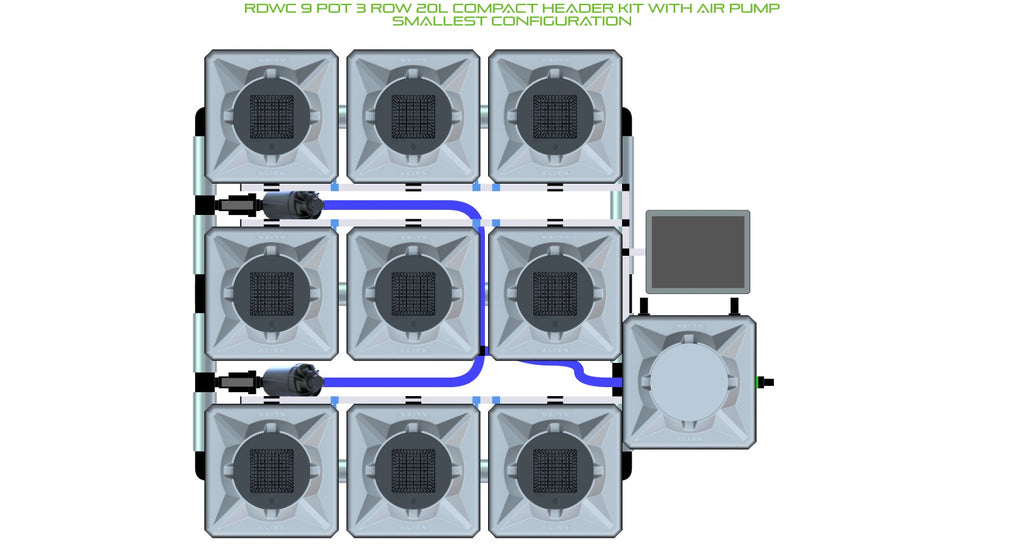 ALIEN Hydroponics RDWC 9 Pot 3 Row 20L Compact Header Kit with Air Pump product image 3