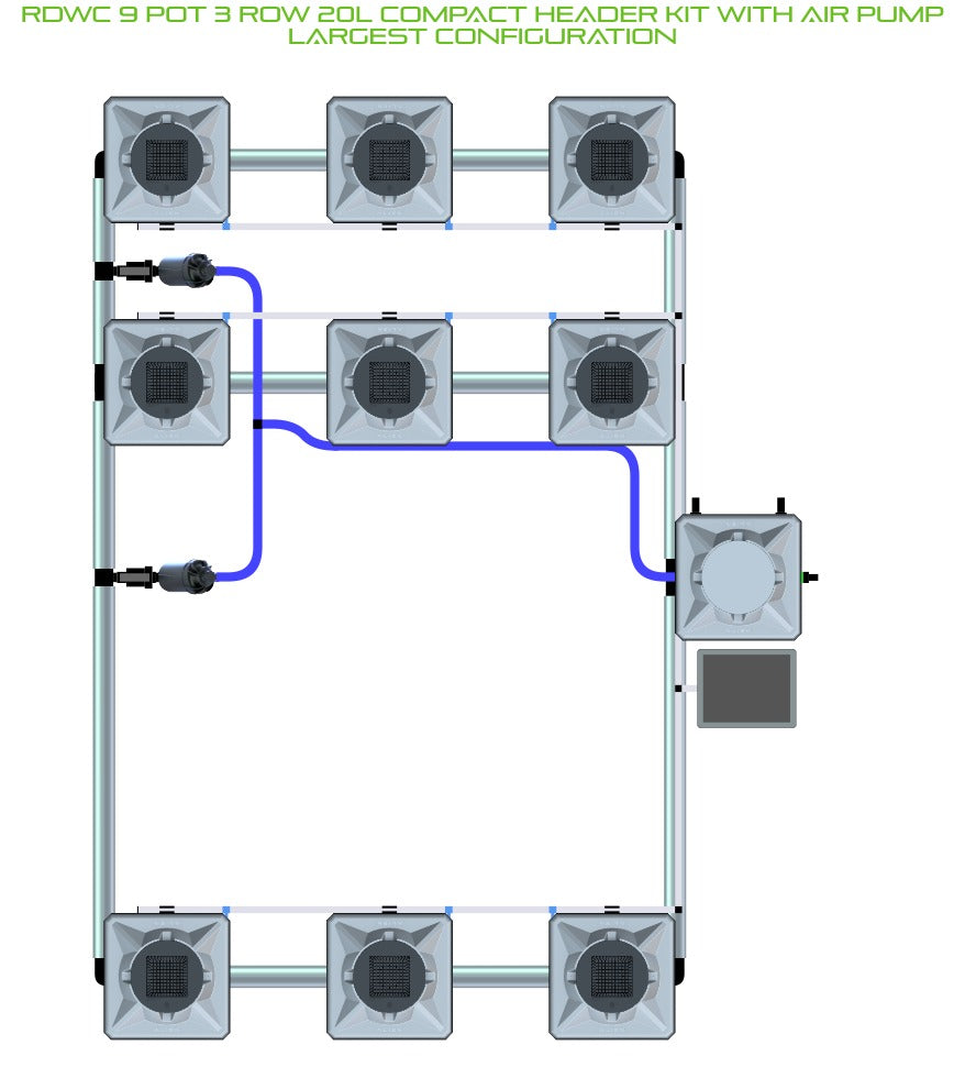 ALIEN Hydroponics RDWC 9 Pot 3 Row 20L Compact Header Kit with Air Pump product image 4