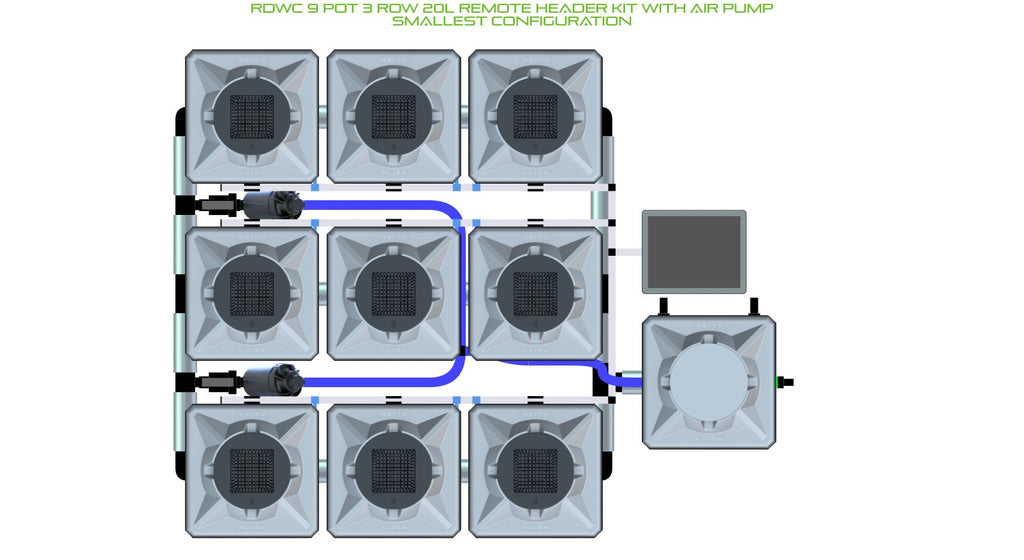 ALIEN Hydroponics RDWC 9 Pot 3 Row 20L Remote Header Kit with Air Pump product image 3