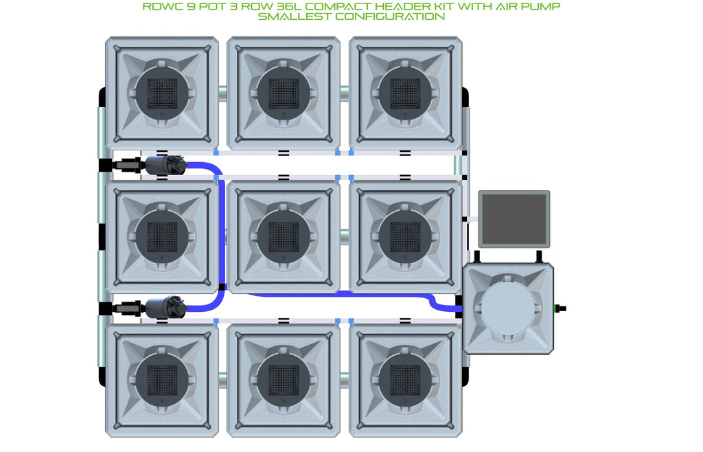 ALIEN Hydroponics RDWC 9 Pot 3 Row 36L Compact Header Kit with Air Pump product image 3
