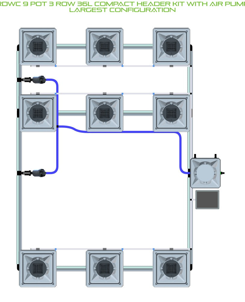 ALIEN Hydroponics RDWC 9 Pot 3 Row 36L Compact Header Kit with Air Pump product image 4