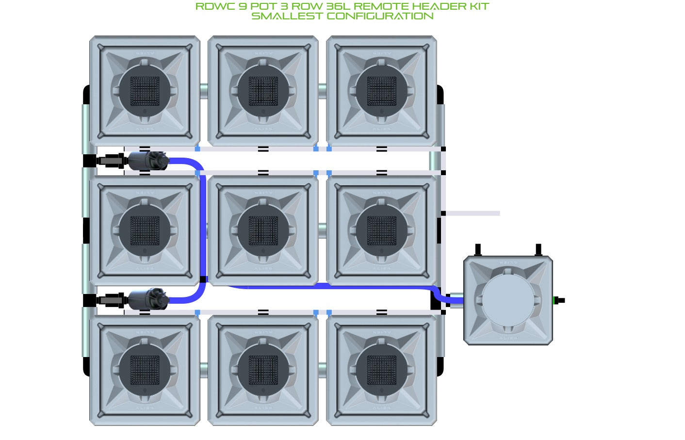 ALIEN Hydroponics RDWC 9 Pot 3 Row 36L Remote Header Kit product image 3