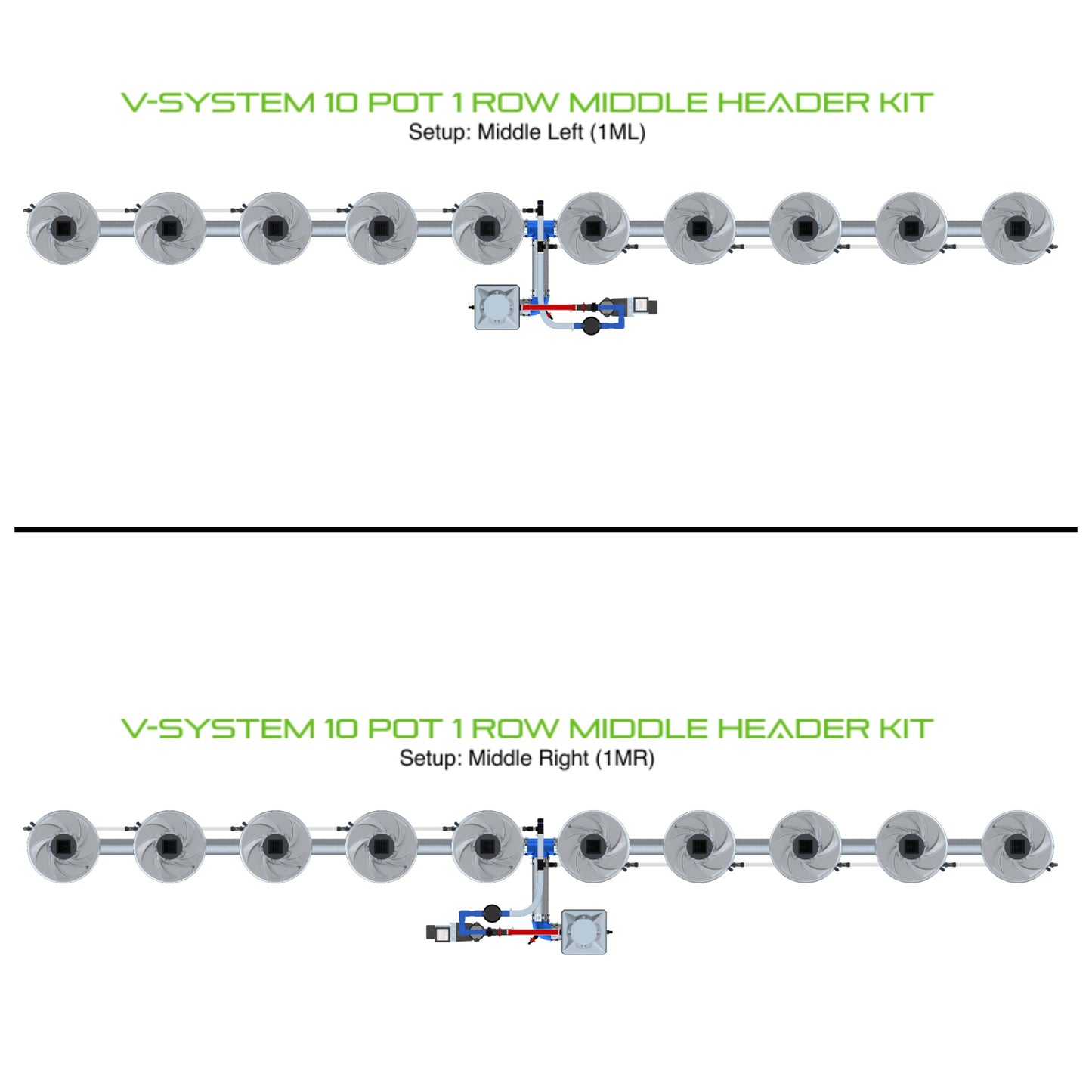 ALIEN Hydroponics V-SYSTEM 10 Pot 1 Row Middle Header Kit product image 1