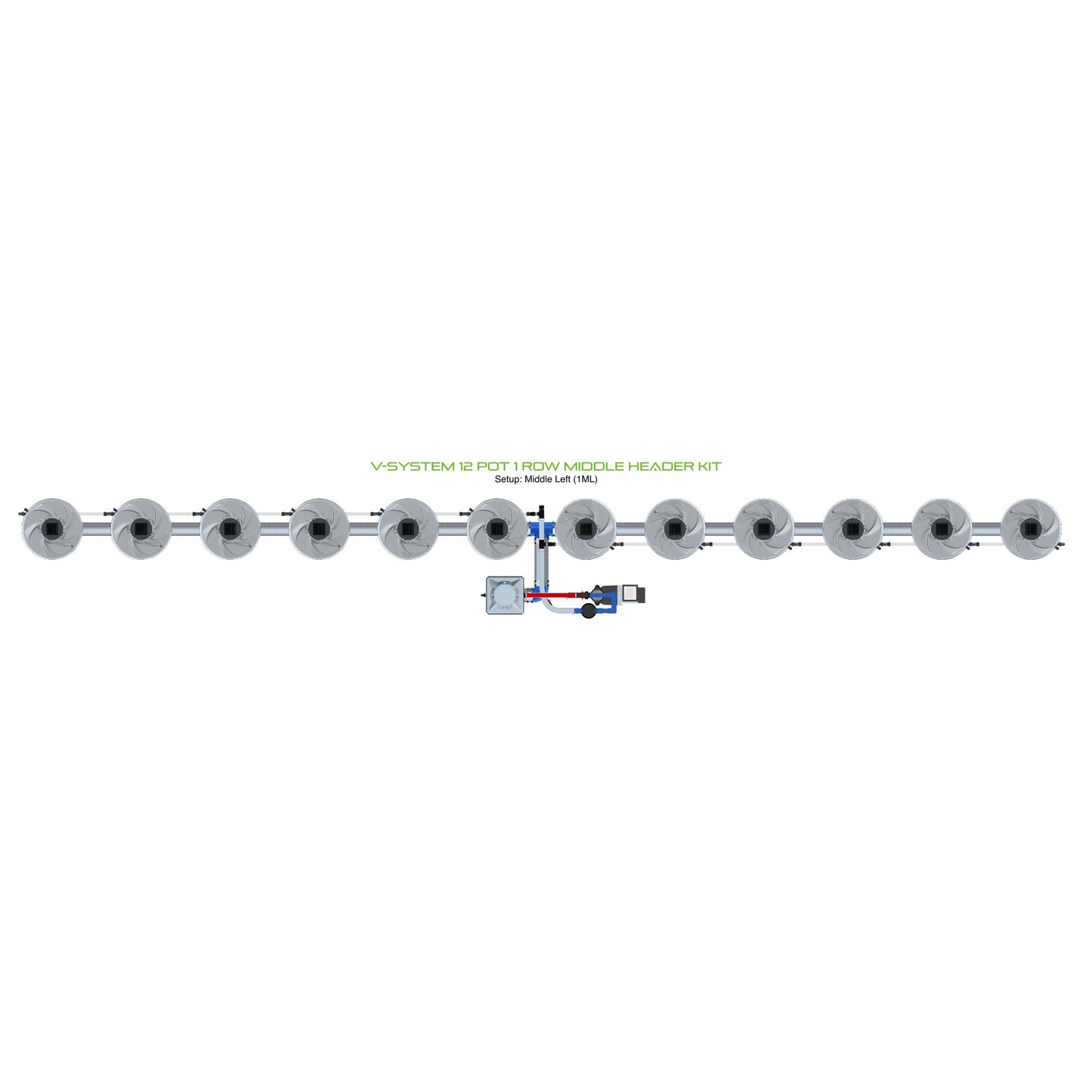 ALIEN Hydroponics V-SYSTEM 12 Pot 1 Row Middle Header Kit product image 1