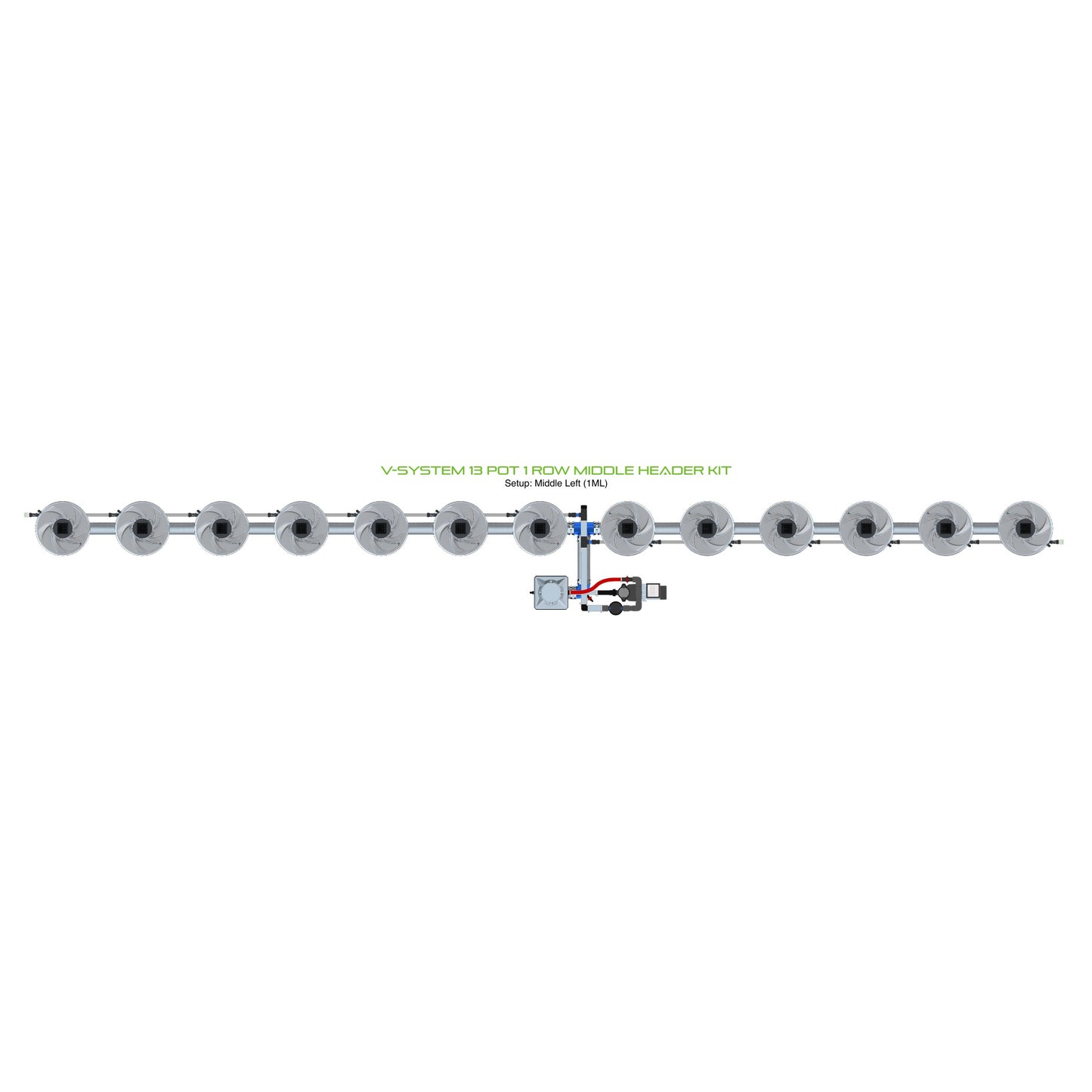 ALIEN Hydroponics V-SYSTEM 13 Pot 1 Row Middle Header Kit product image 1
