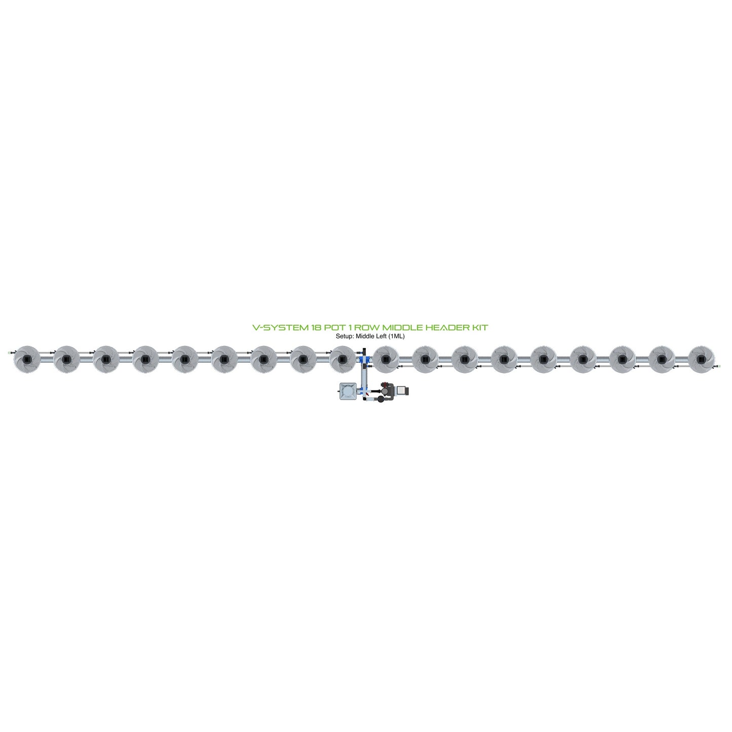 ALIEN Hydroponics V-SYSTEM 18 Pot 1 Row Middle Header Kit product image 1