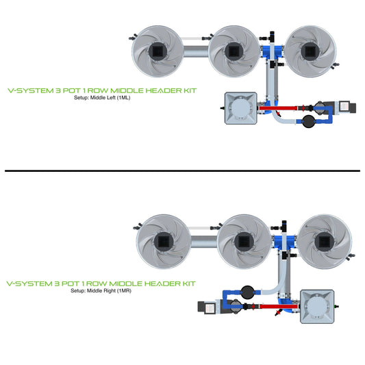 ALIEN Hydroponics V-SYSTEM 3 Pot 1 Row Middle Header Kit product image 1