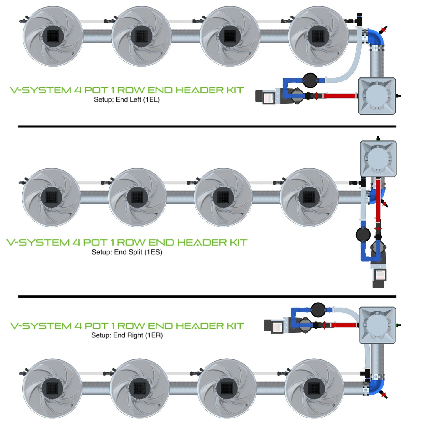 ALIEN Hydroponics V-SYSTEM 4 Pot 1 Row End Header Kit product image 1