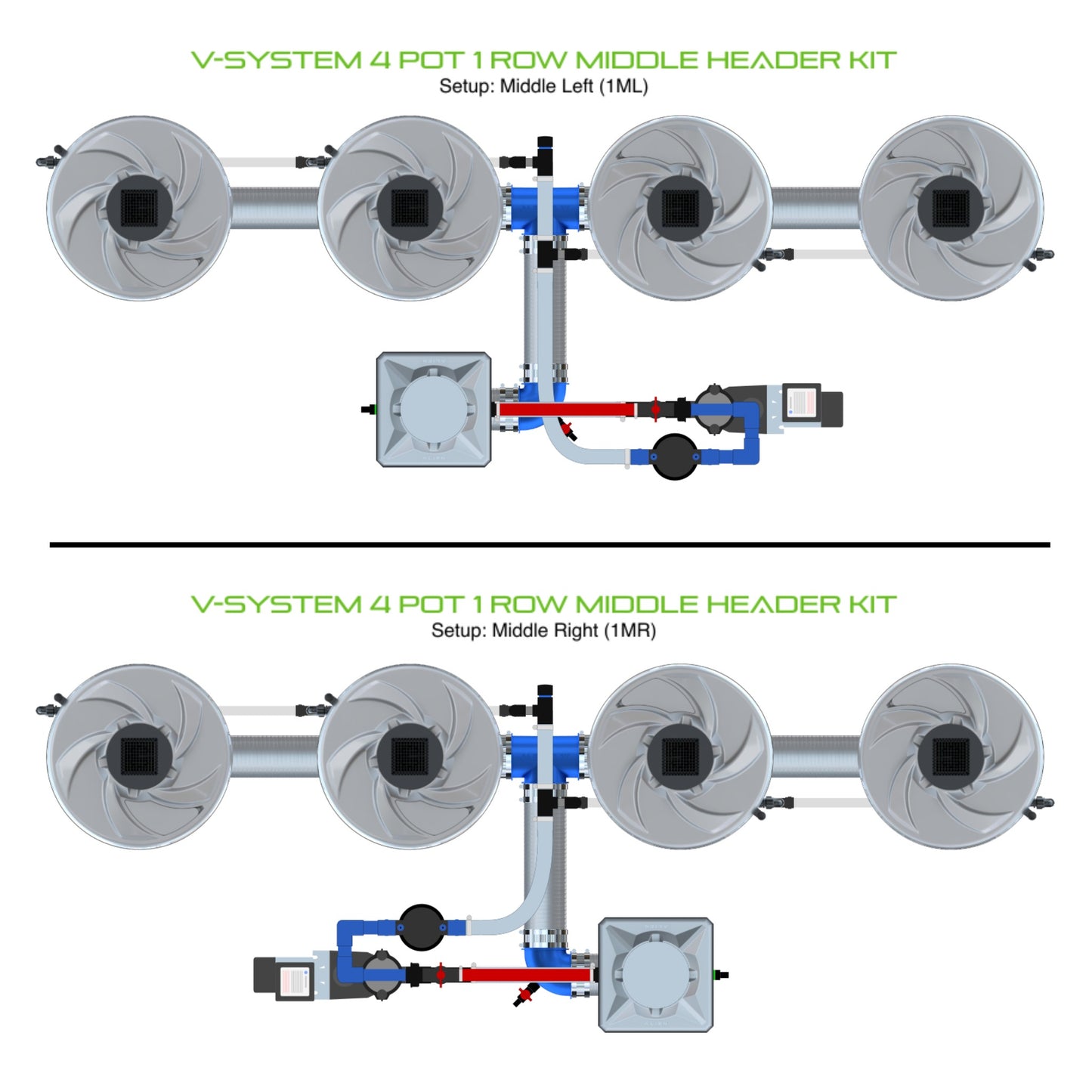 ALIEN Hydroponics V-SYSTEM 4 Pot 1 Row Middle Header Kit product image 1