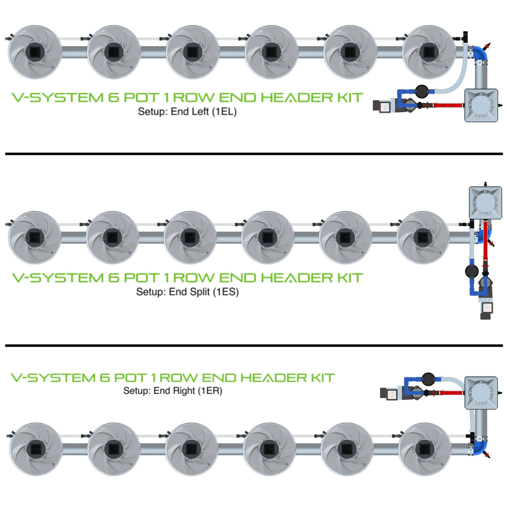 ALIEN Hydroponics V-SYSTEM 6 Pot 1 Row End Header Kit