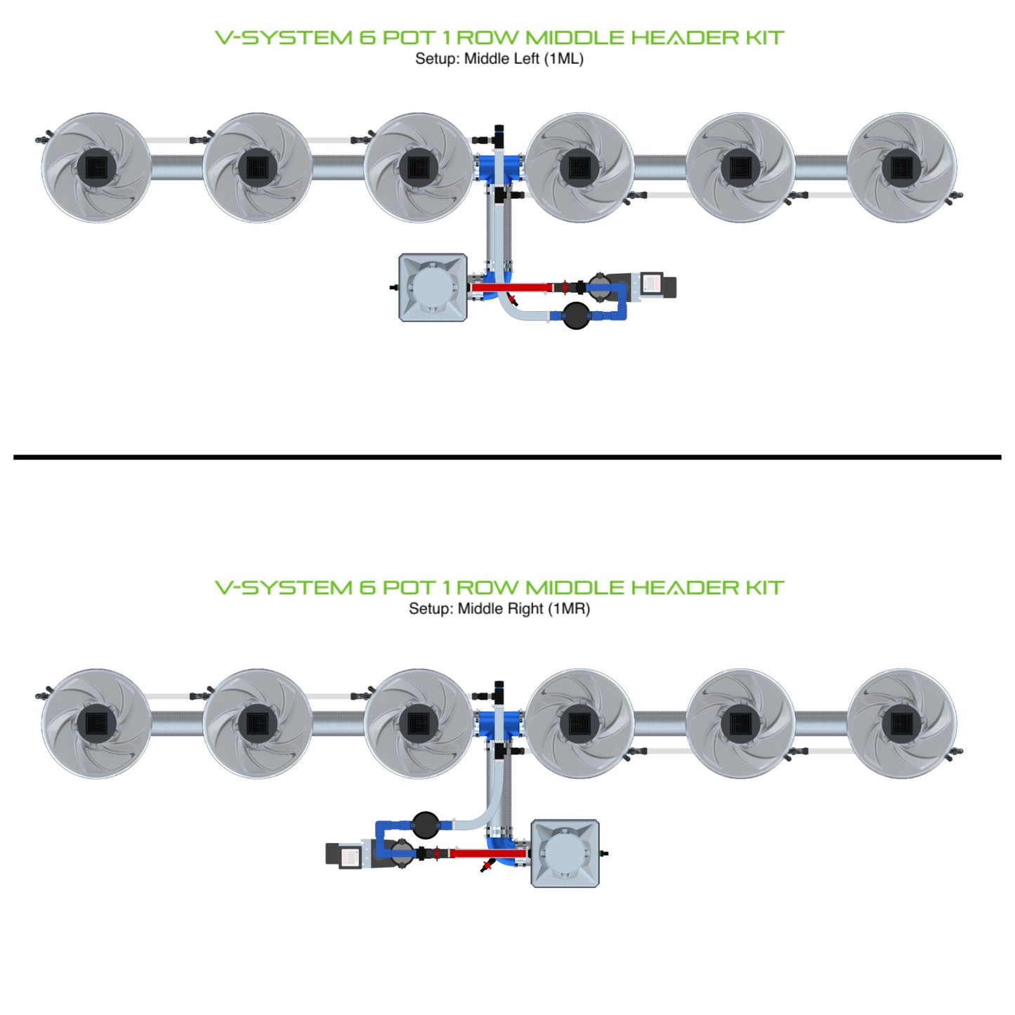 ALIEN Hydroponics V-SYSTEM 6 Pot 1 Row Middle Header Kit product image 1