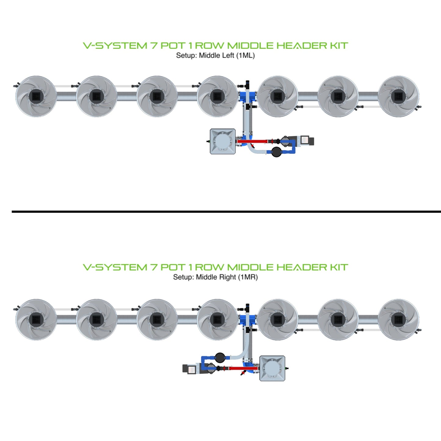 ALIEN Hydroponics V-SYSTEM 7 Pot 1 Row Middle Header Kit product image 1