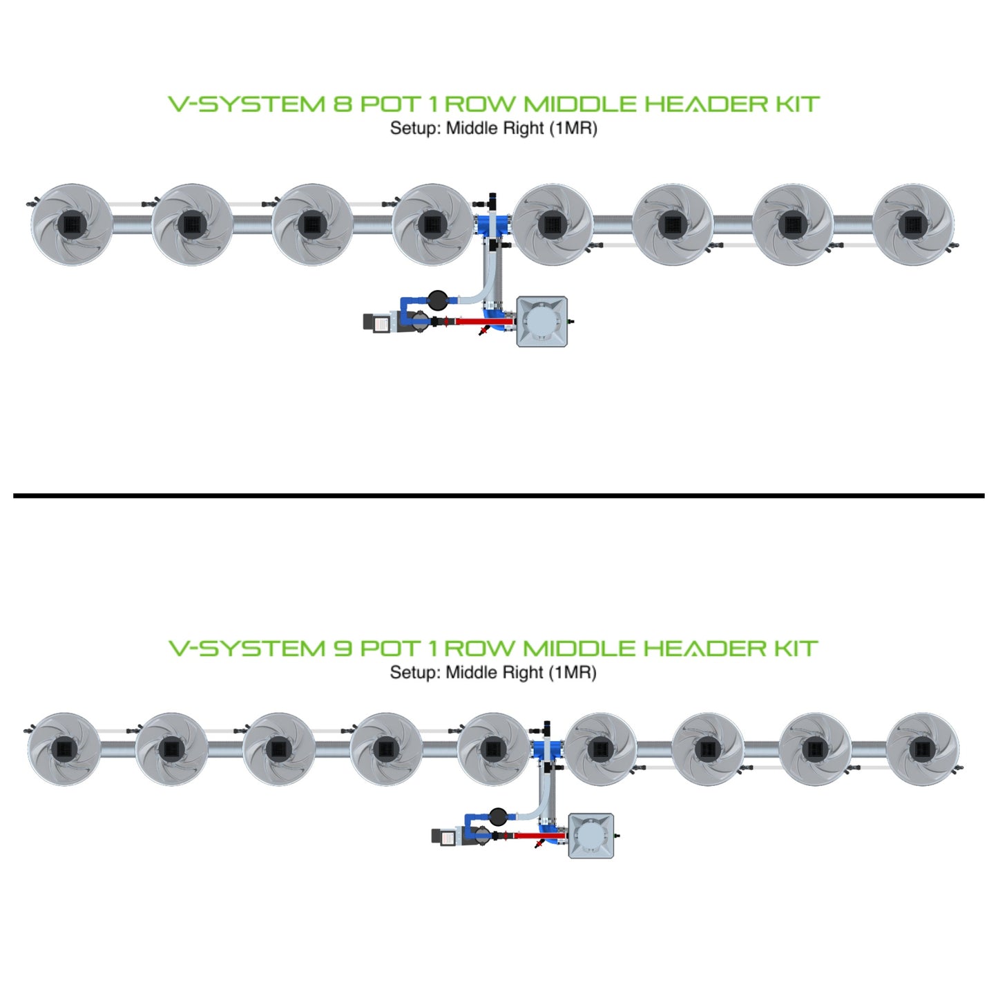 ALIEN Hydroponics V-SYSTEM 8 Pot 1 Row Middle Header Kit product image 1