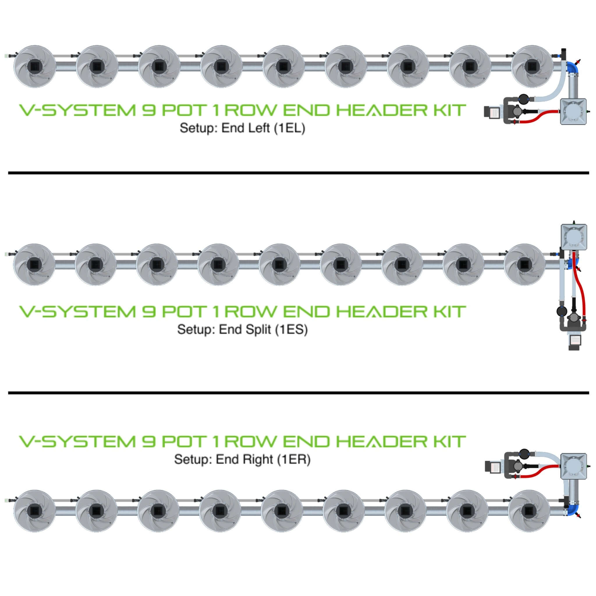 ALIEN Hydroponics V-SYSTEM 9 Pot 1 Row End Header Kit