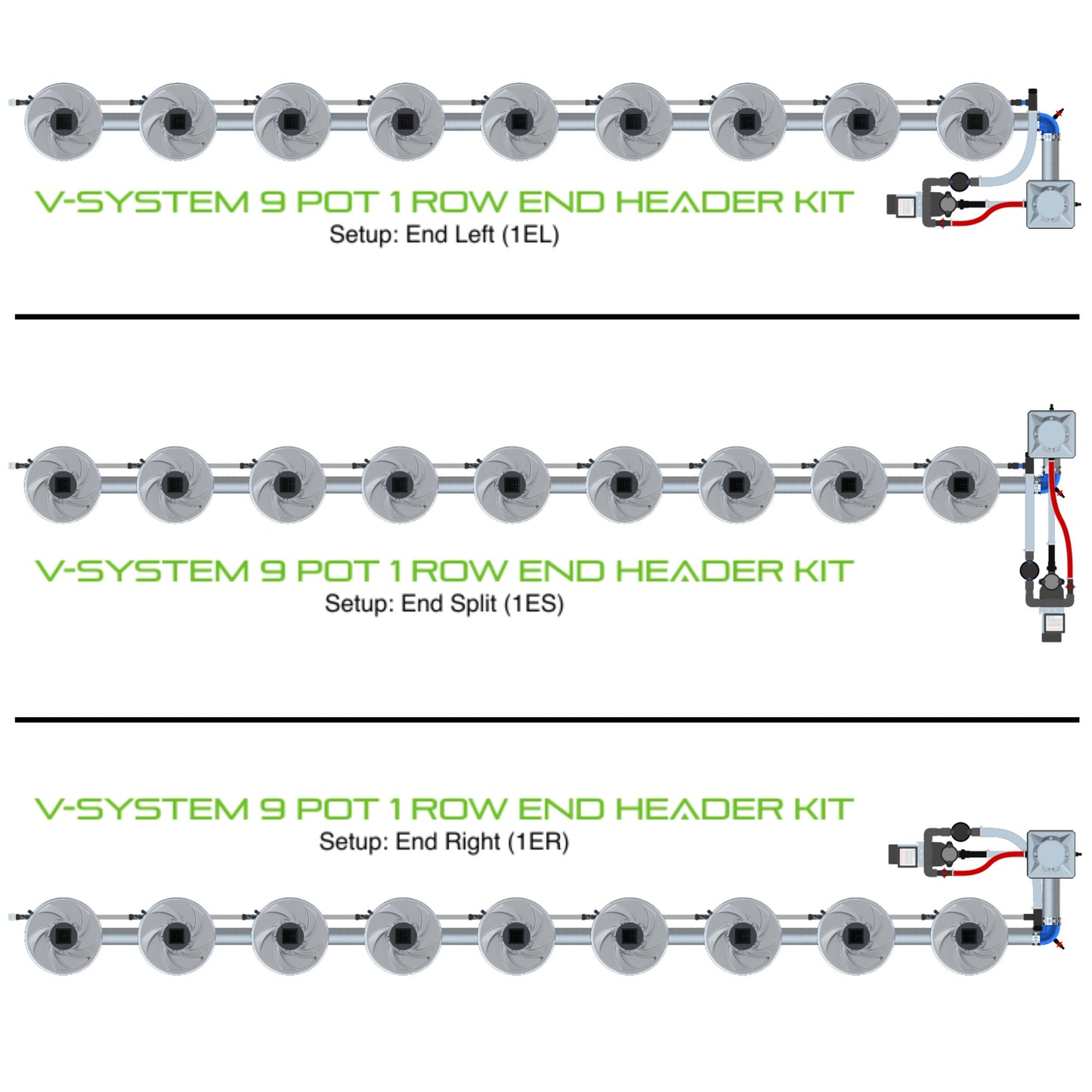 ALIEN Hydroponics V-SYSTEM 9 Pot 1 Row End Header Kit product image 1