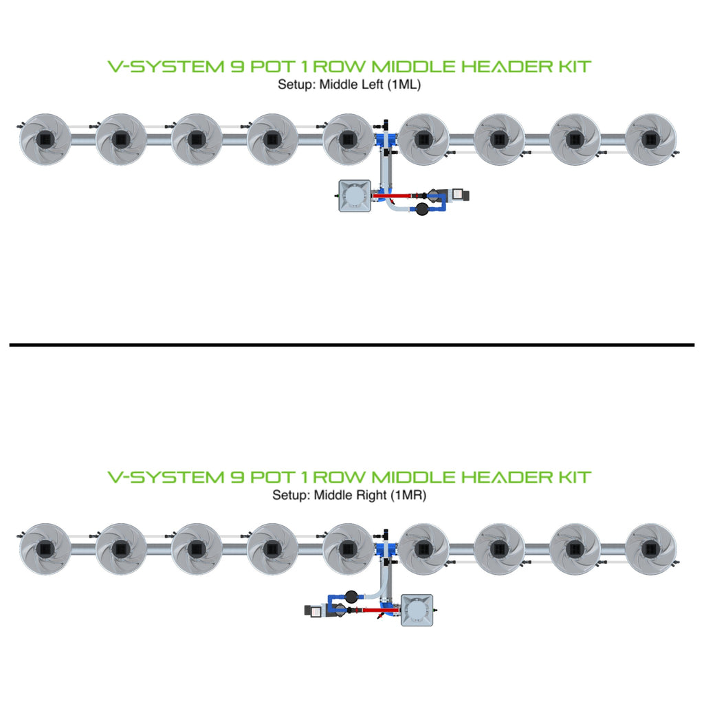 ALIEN Hydroponics V-SYSTEM 9 Pot 1 Row Middle Header Kit product image 1