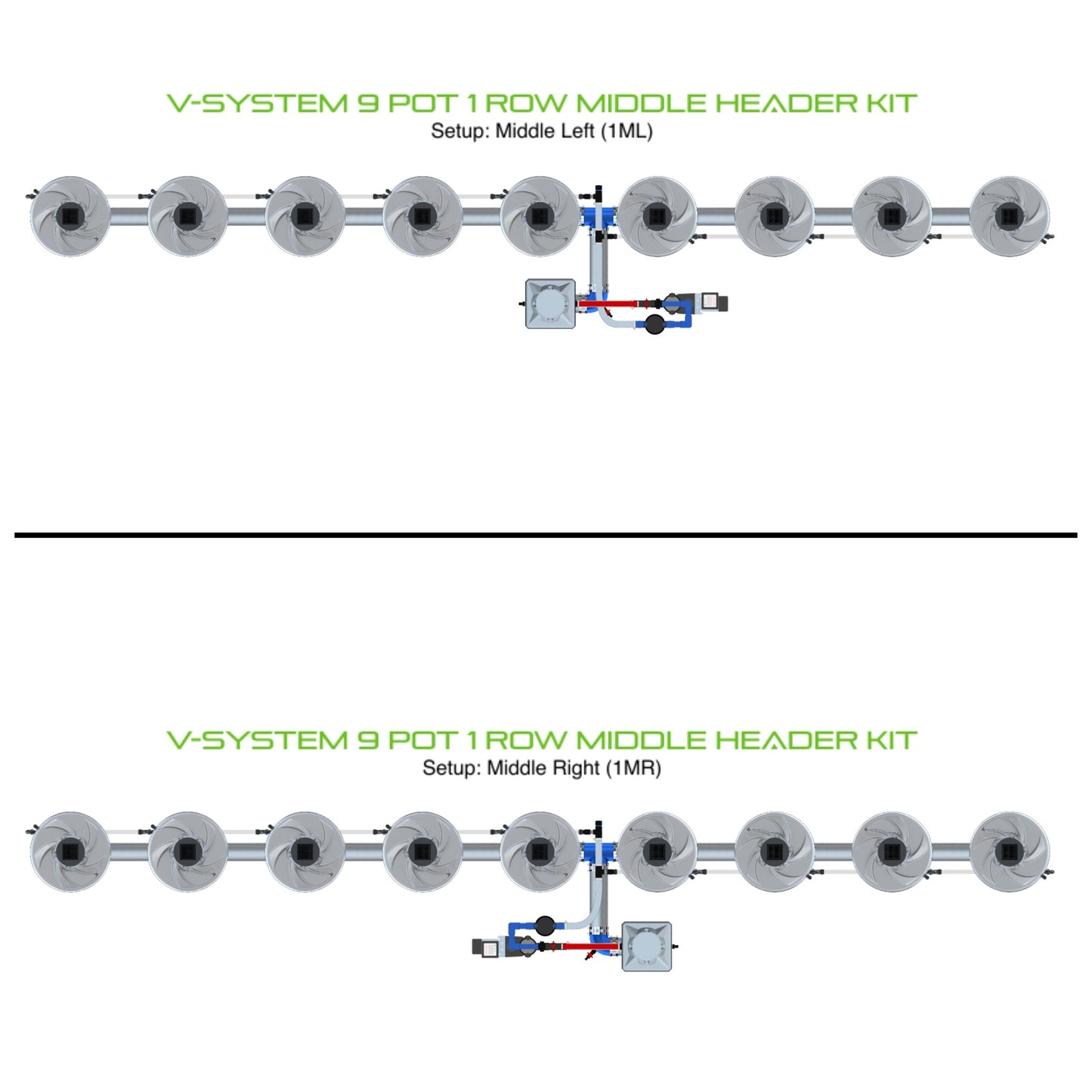 ALIEN Hydroponics V-SYSTEM 9 Pot 1 Row Middle Header Kit product image 1
