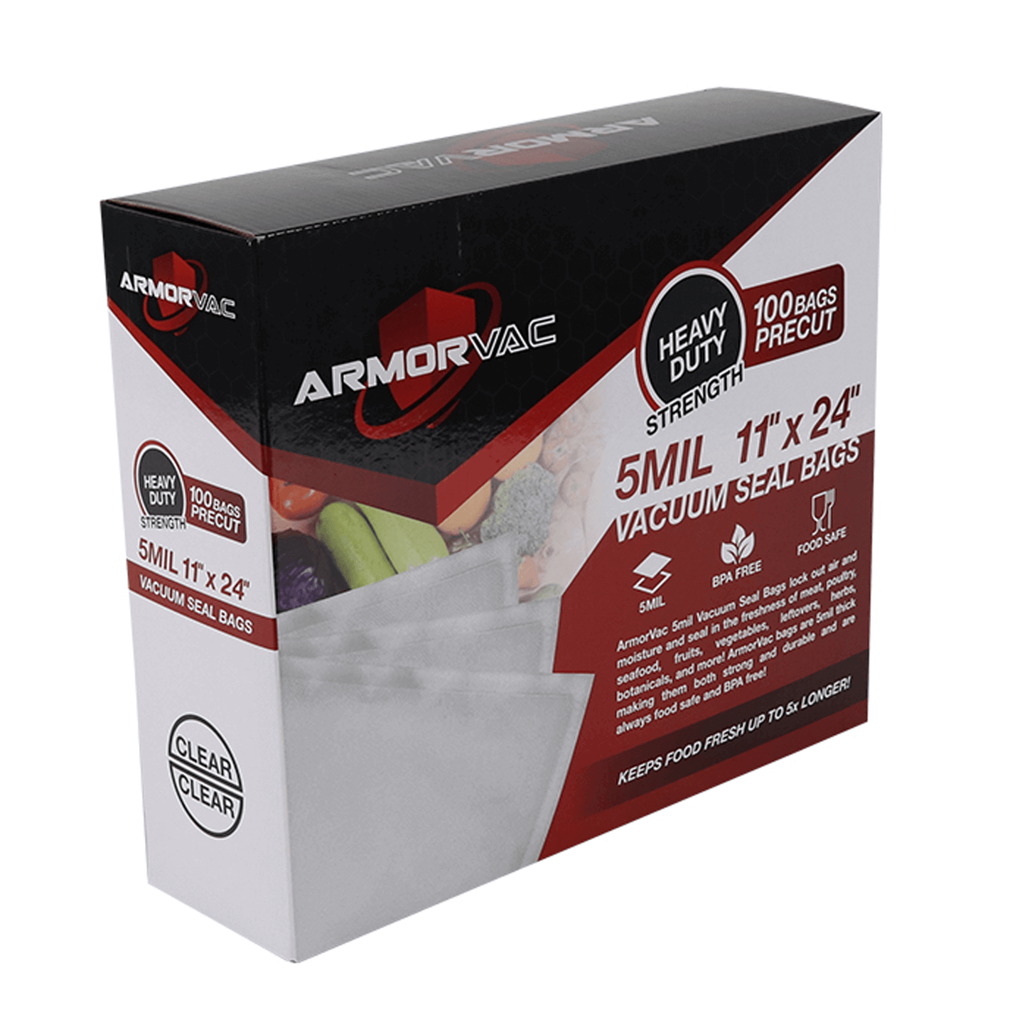 ArmorVac 11"x24" 5mil Precut Vacuum Seal Bags All Clear (100 Pack) 131124CR Harvest & Extraction