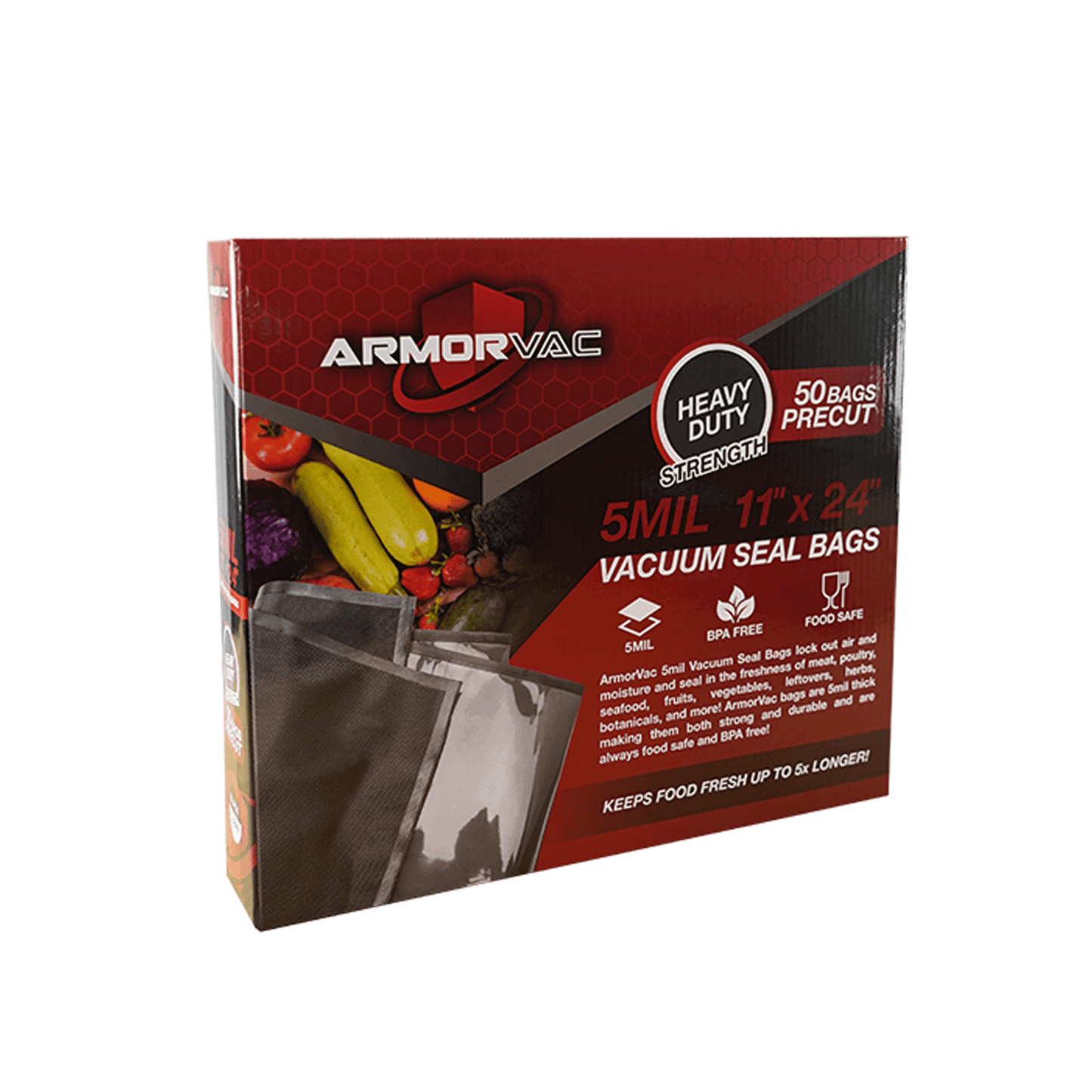 ArmorVac 11"x24" 5mil Precut Vacuum Seal Bags Black & Clear (50 Pack) 131124BCR50 Harvest & Extraction