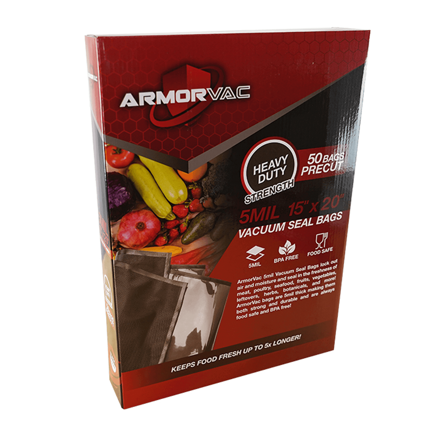 ArmorVac 15"x20" 5mil Precut Vacuum Seal Bags Black & Clear (50 Pack) 131520BCR50 Harvest & Extraction