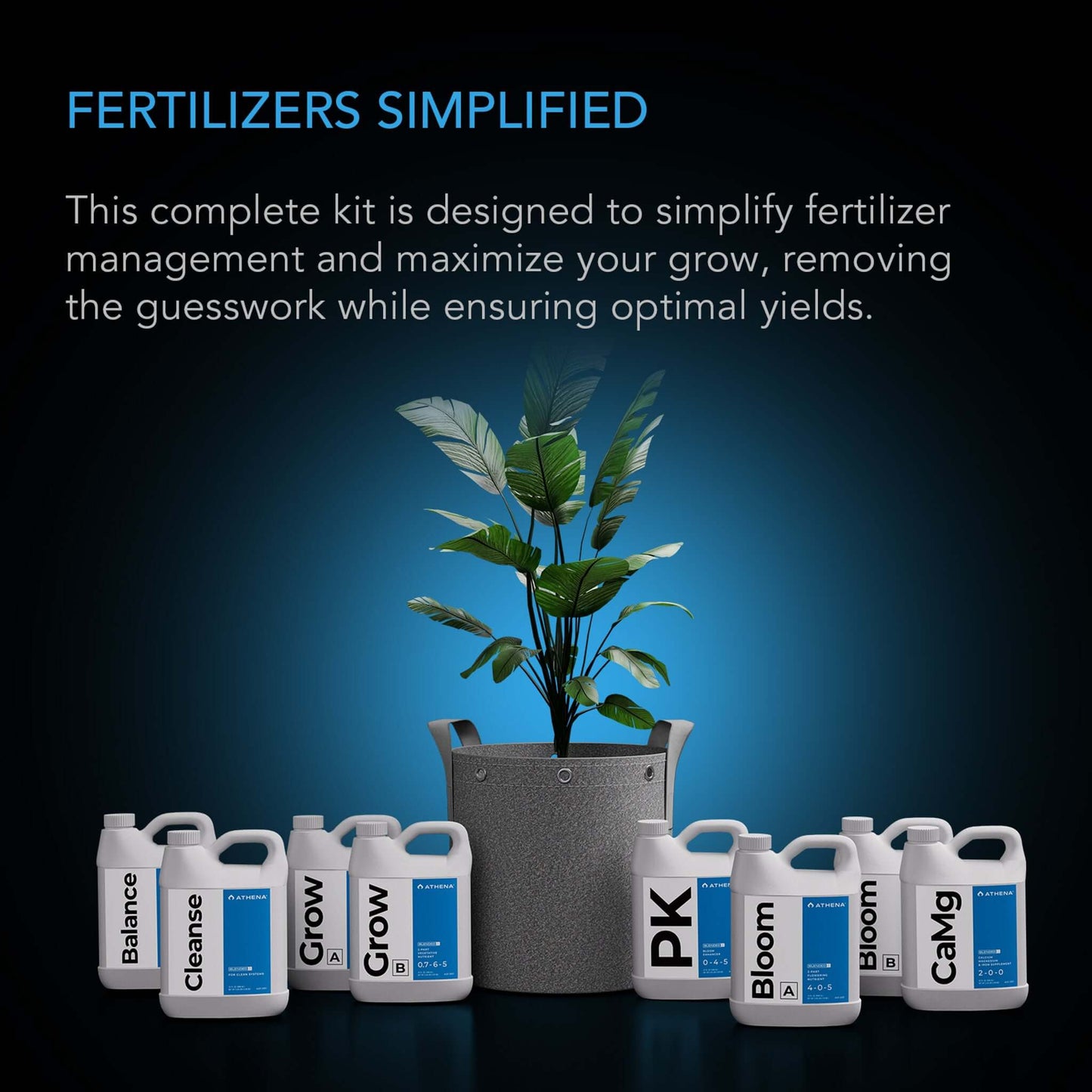 Athena Complete Blended Starter Kit, with Eight Individual 32 oz. Bottles: Grow A, Grow B, Bloom A, Bloom B, PK, CaMg, Cleanse, Balance