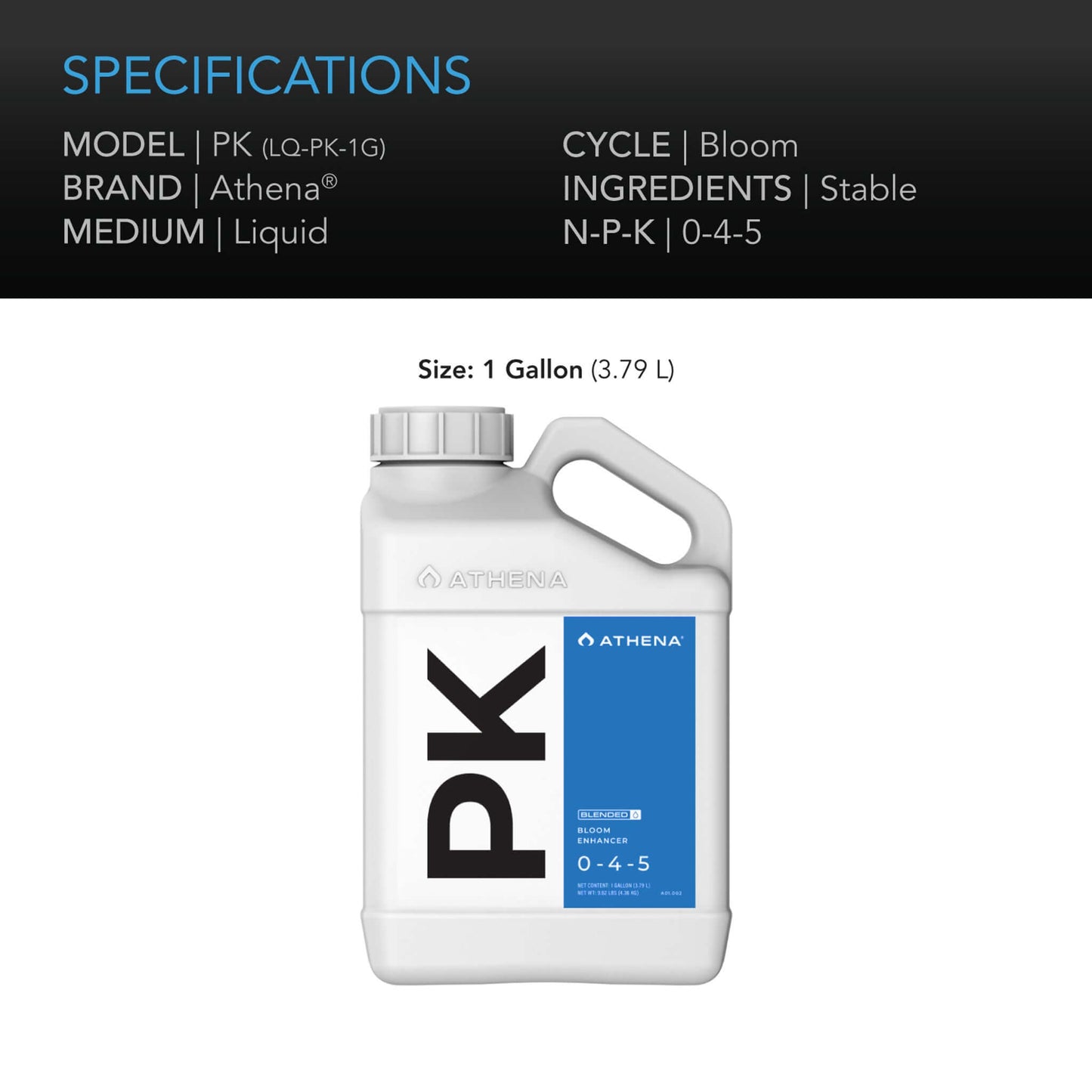 Athena PK, Flowering Phase Fertilizer, Phosphorus and Potassium Supplement Bloom Enhancer for High-Yielding Plants, 1 Gallon