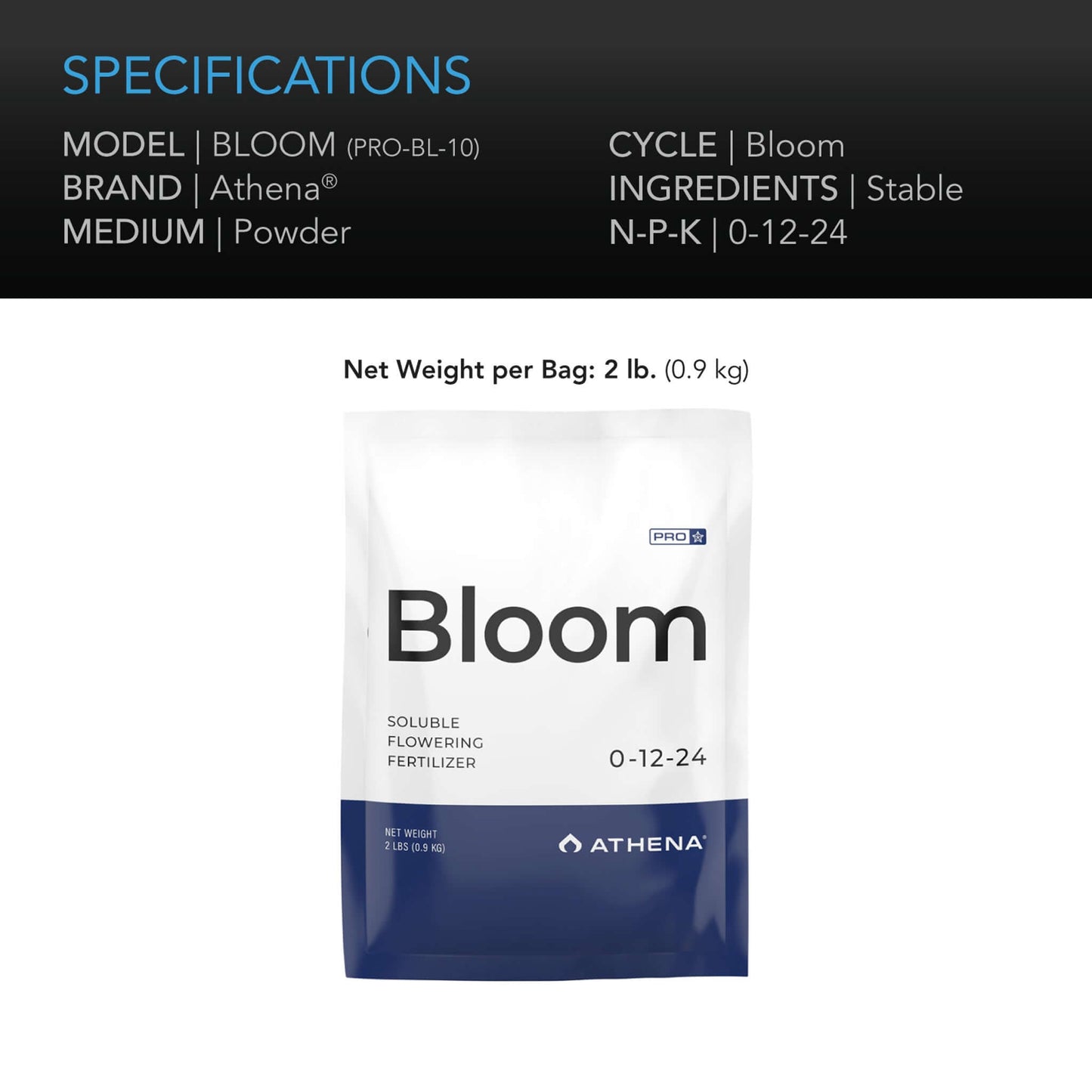 Athena Pro Bloom, Dry Soluble Flowering Fertilizer, Five 2 lb. Bags
