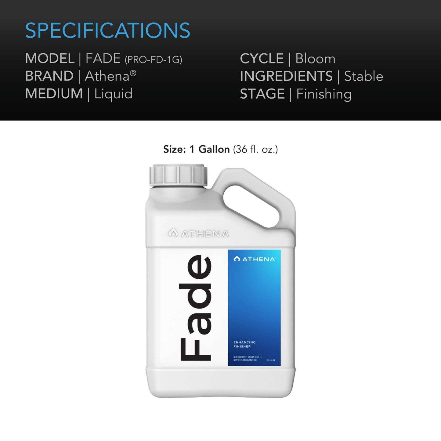 Athena Pro Fade, Hydroponic Enhancing Finisher, 1 Gallon
