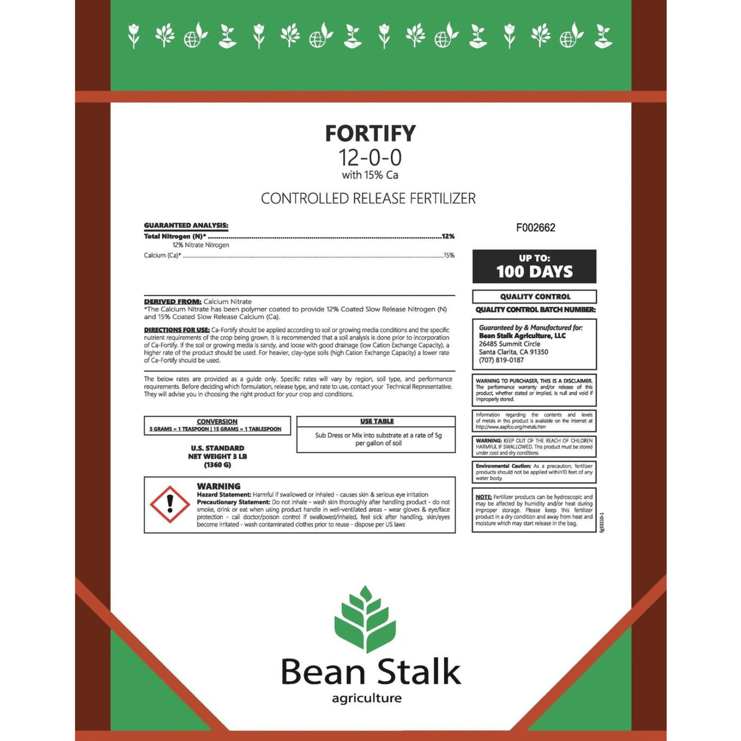 Beanstalk Fortify Controlled Release Fertilizer with Calcium and Magnesium, 3 lb Pouch BSA-FO3 Planting & Watering