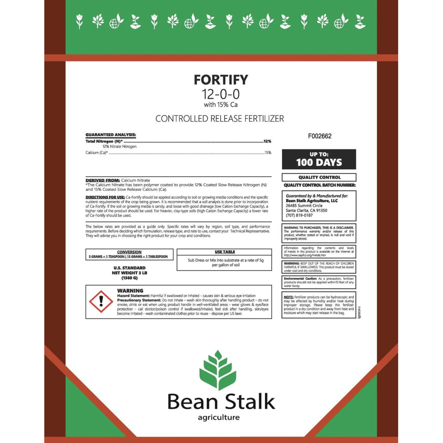 Beanstalk Fortify Controlled Release Fertilizer with Calcium and Magnesium, 50 lb Pail BSA-FO52 Planting & Watering