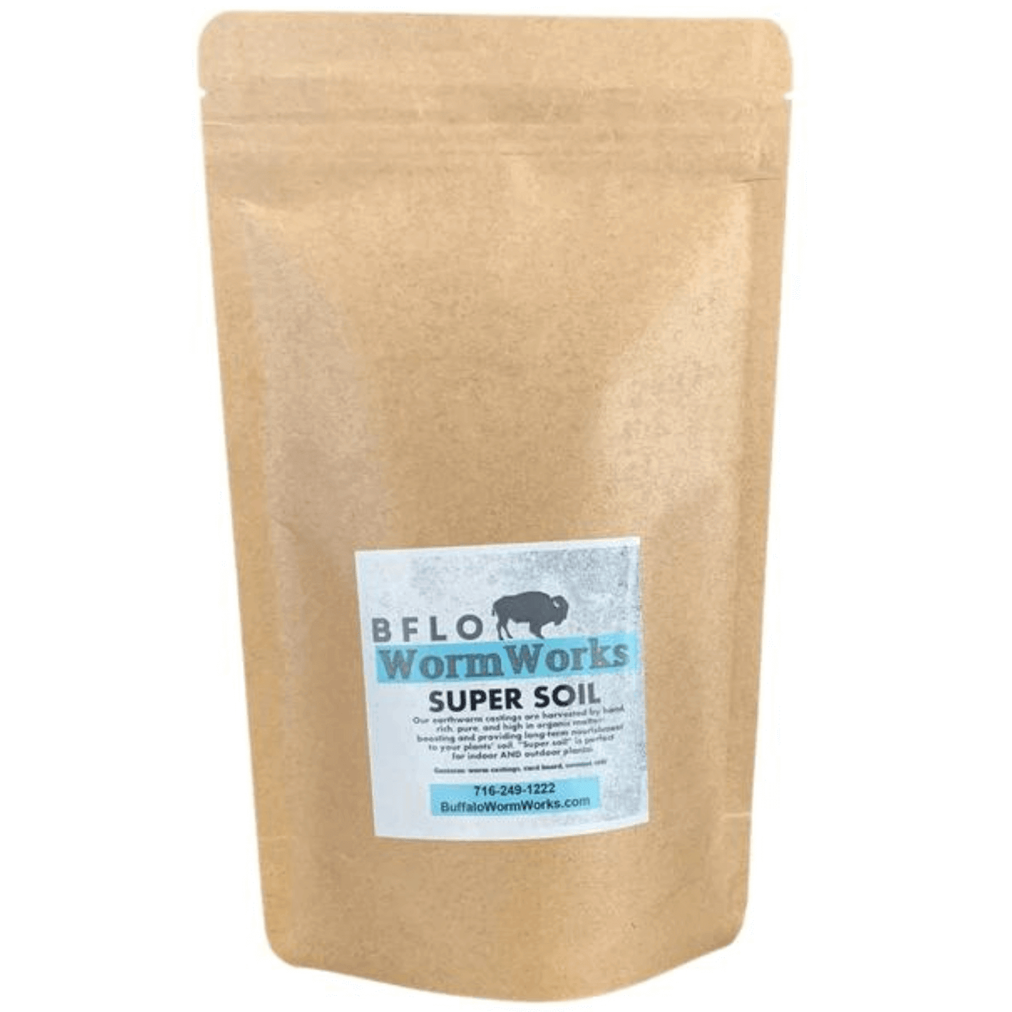 BFLO Worm Works Worm Castings 20 lb Bag, eco-friendly, hand-harvested for plant nourishment.