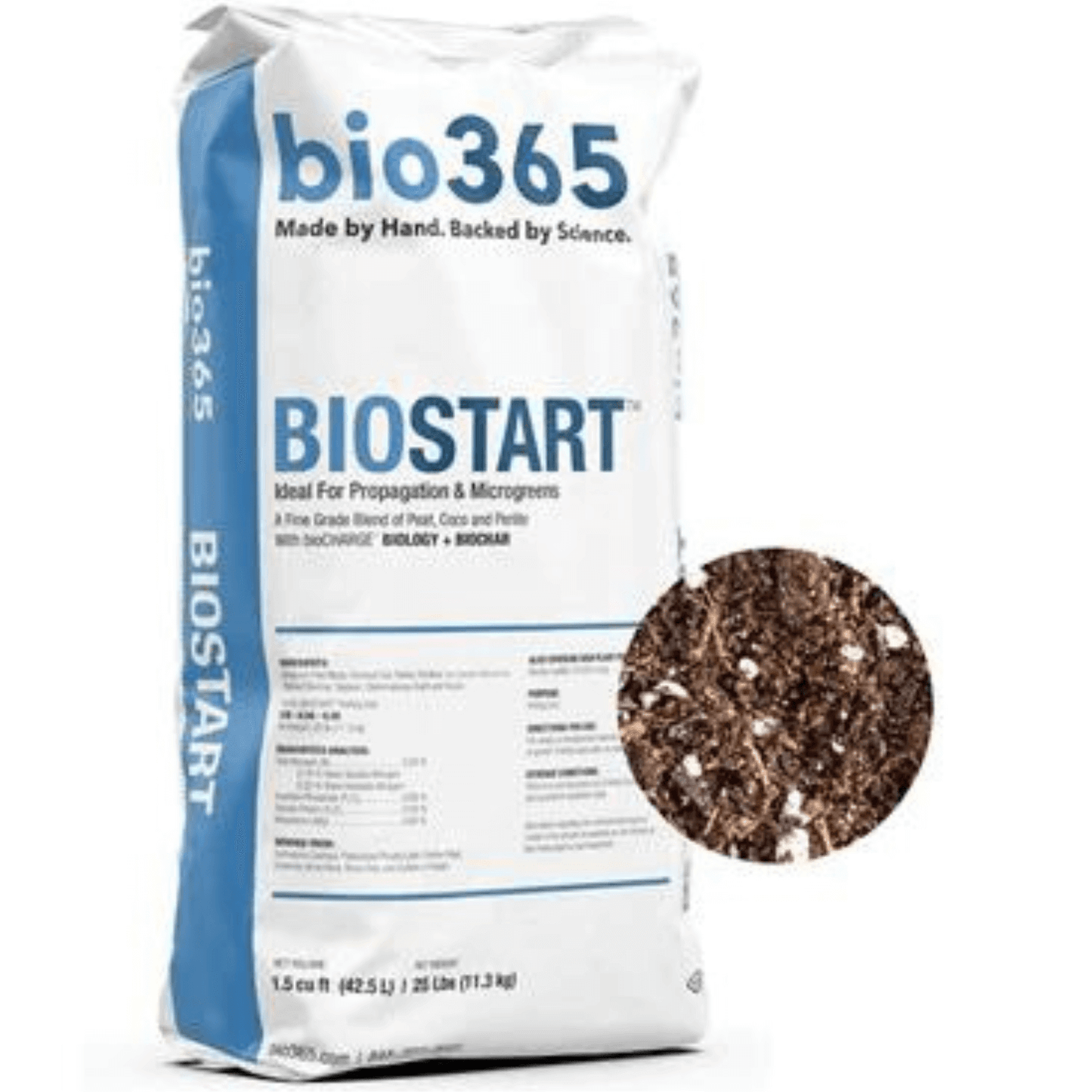 bio365 BIOSTART 1.5cu ft bag, ideal blend of fine coir, peat, perlite for optimal plant propagation.